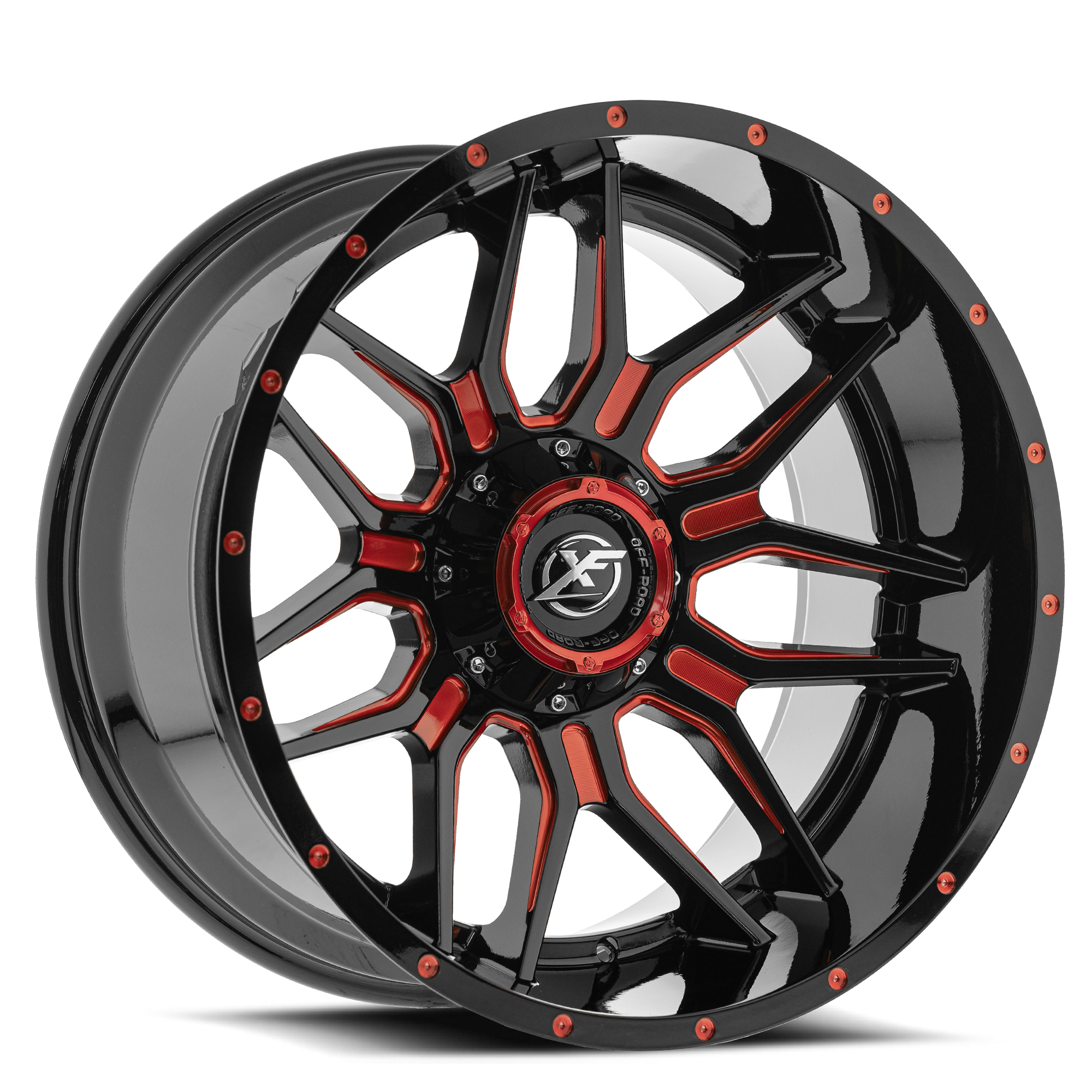 XF OFFROAD XF-222 Gloss Black Milled Red   - 20x9 | +12 | 5x127 / 5x139.7