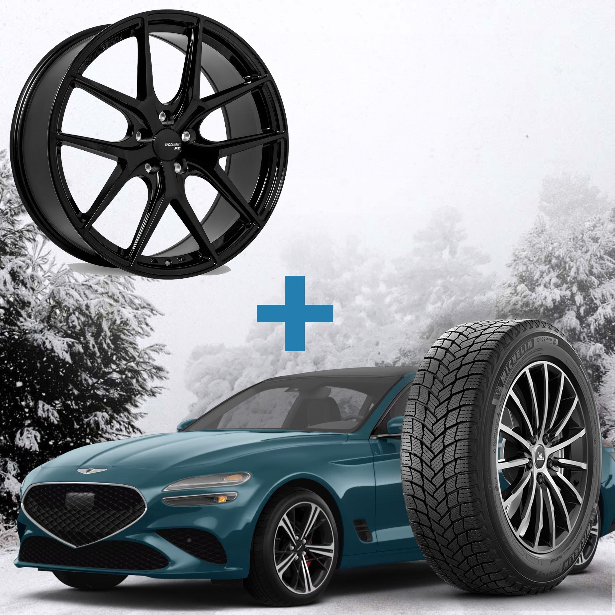 Genesis G70 Winter Package - Fast FC04 18x8 Wheels + 225/45R18 Tires + Mounted