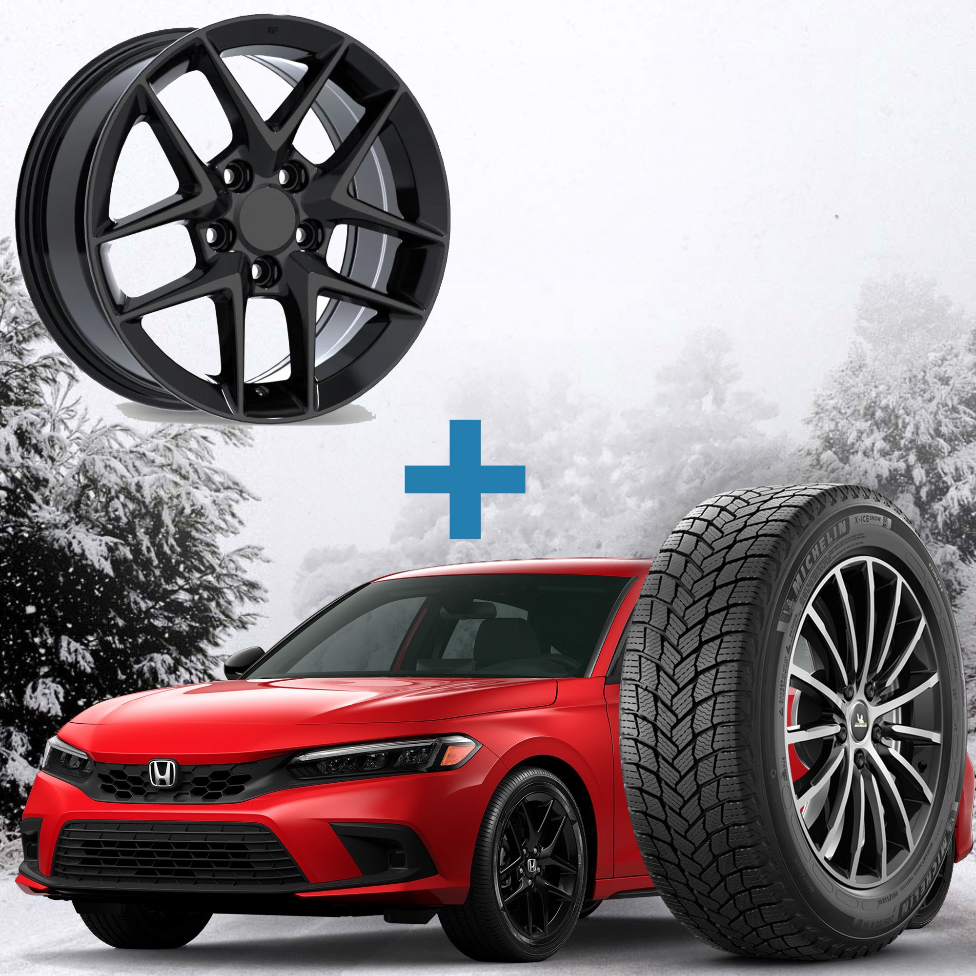 Honda Civic 16" Winter Package - Replika R267 16x7 Wheels + 215/55R16 Tires + Mounted & Balanced