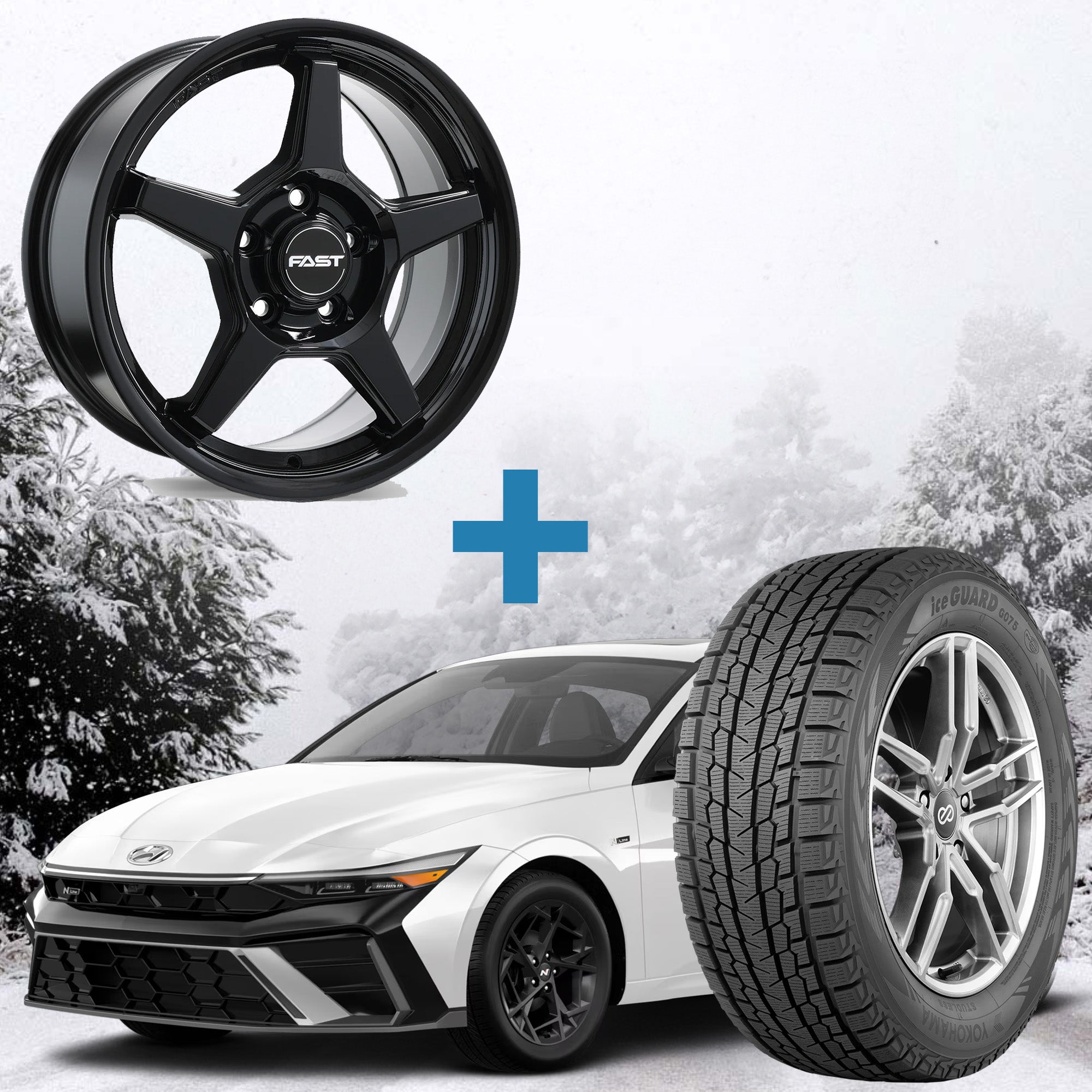 Hyundai Elantra Winter Package - Fast Flair 16x7 + 205/55R16 Tires + Mounted & Balanced