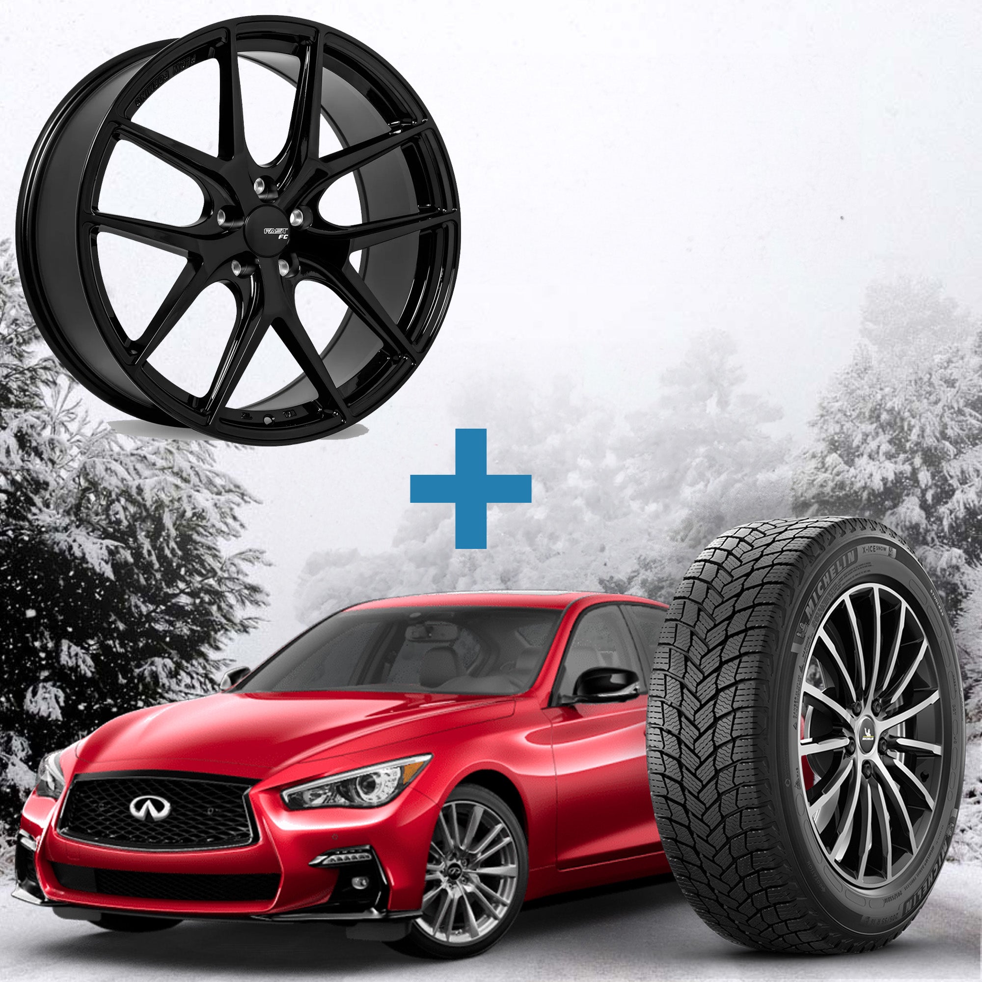 Infinti Q50 Winter Package - Fast FC04 18x8 Wheels + 225/50R18 Tires + Mounted