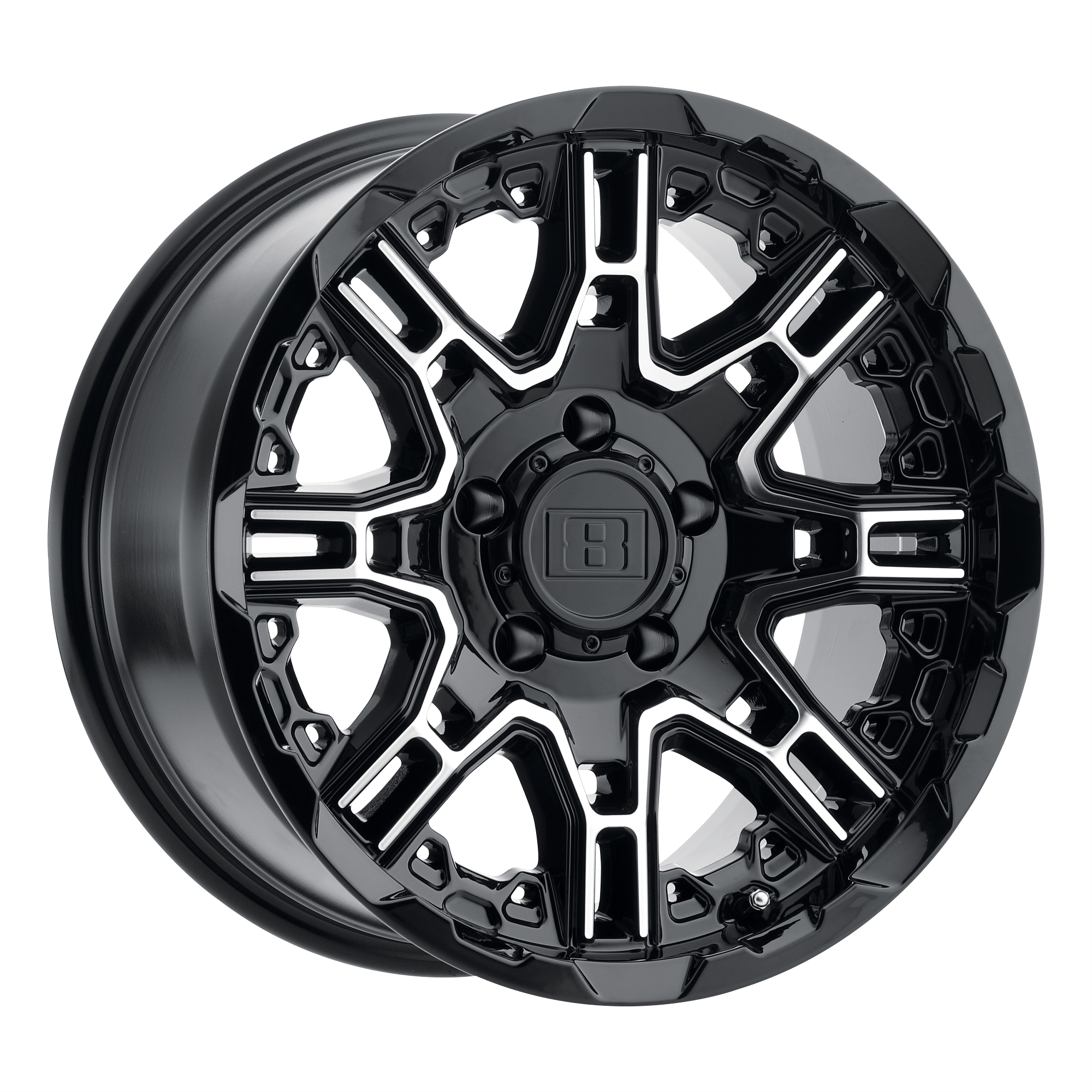 Level 8 Slingshot Gloss Black w/ Machined Face - 20x11.5 / -44 / 6x139.7 / 112.1mm - Wheel Haven