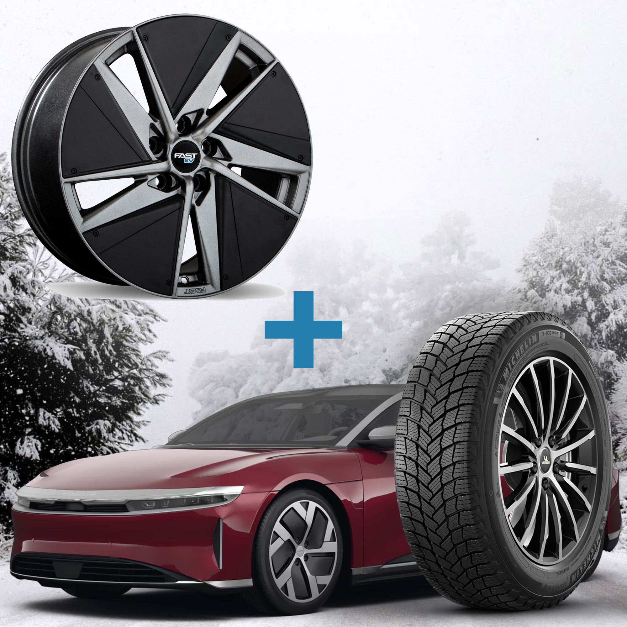 Lucid Air Winter Package - Fast EV01(+) Titanium 19x8.5 + 245/45R19 Tires + Mounted & Balanced