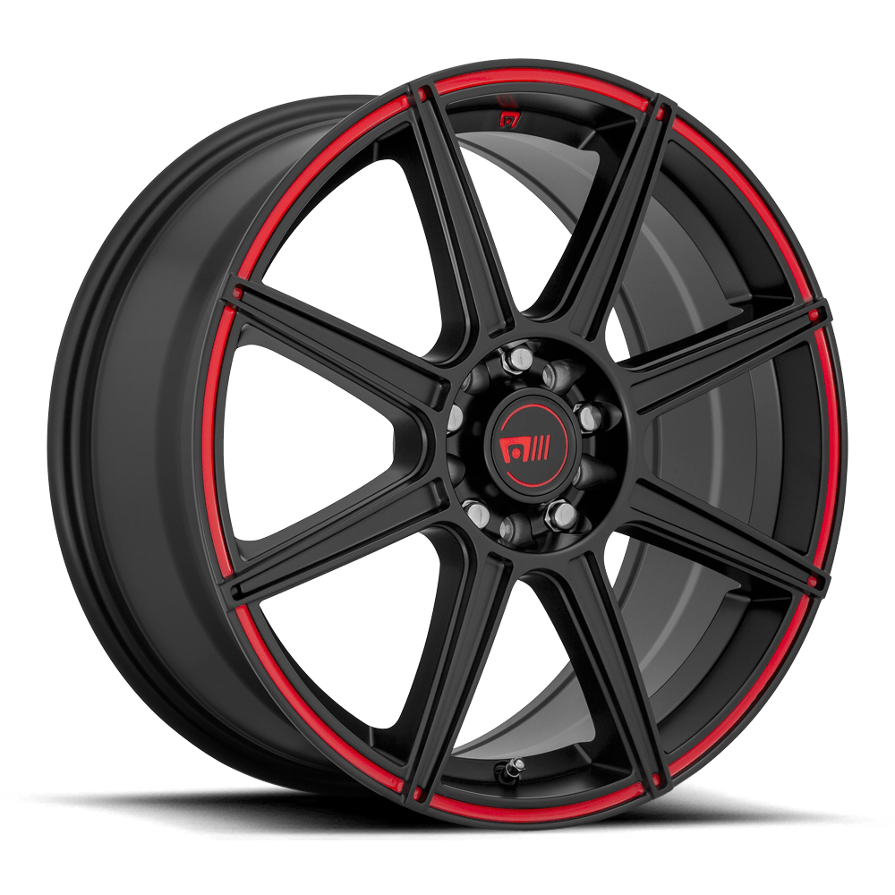 Motegi MR142 CS8 Satin Black w/ Red Stripe - 16x7 | 5x110, 5x115 | +40 | 72.6mm - Wheel Haven