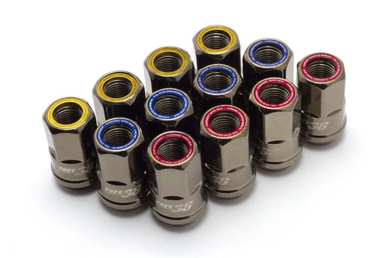 Muteki HR38 Hyper Race 38mm Open End Lug Kit - Titanium Chrome / Red Ring - 12x1.25 - Wheel Haven