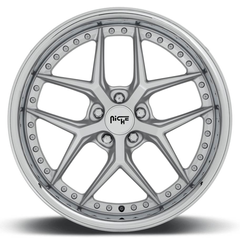 Niche M225 VICE 20 x 10.5 | 5x114.3 | +40 | 72.6mm - Silver w/ Chrome Lip - Wheel Haven