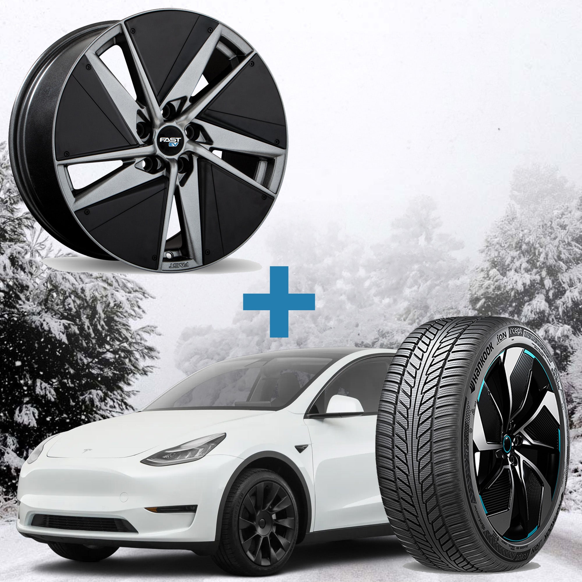 Tesla Model Y Winter Package - Fast EV01(+) 19x9.5 Wheels + 255/45R19 EV Tires + Mounted & Balanced