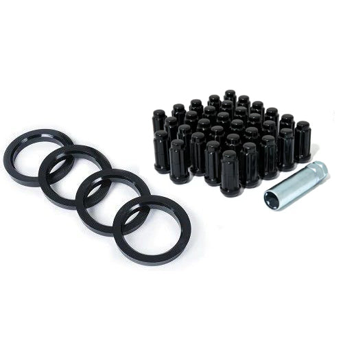 Black Wheel Installation Kit ( Lug Nuts / Bolts + Hub Rings )